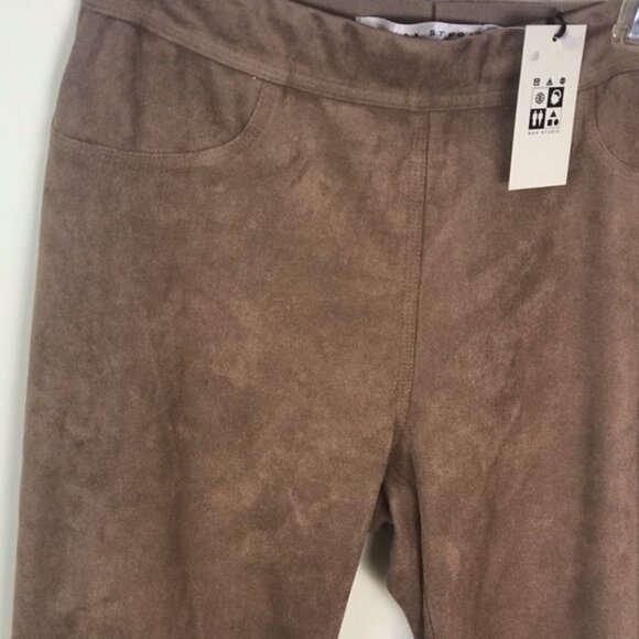 Max Studio NEW Faux Suede High Waist Pant Stretch Minimalist Neutral Leggings XS - Picture 5 of 15